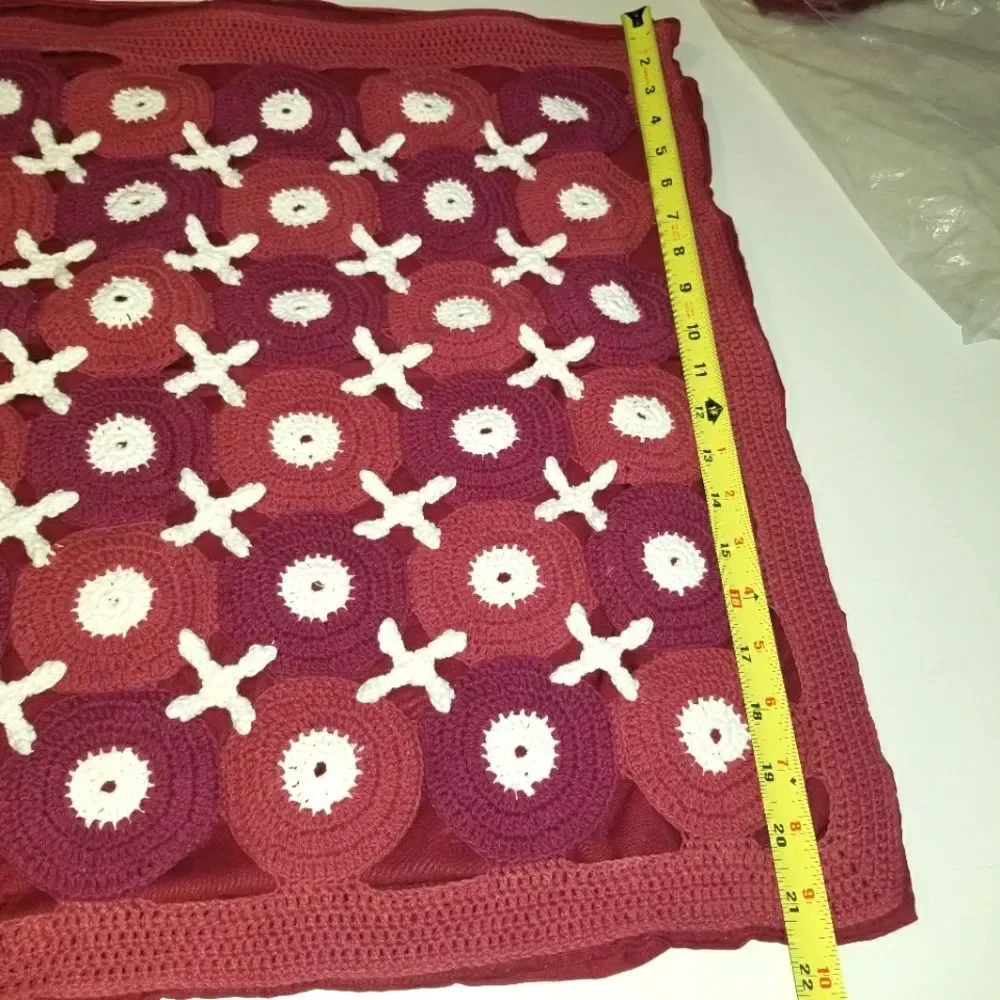 New Crate & Barrel Three Red Crochet Pillow Covers Set 21 x 21